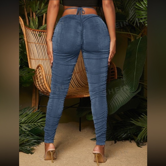 SHEIN Blue Ruched Cutout Pants - Picture 2 of 5